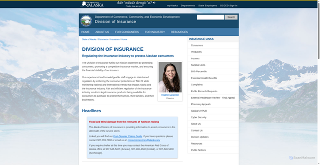 Security scan screenshot of https://insurance.alaska.gov/