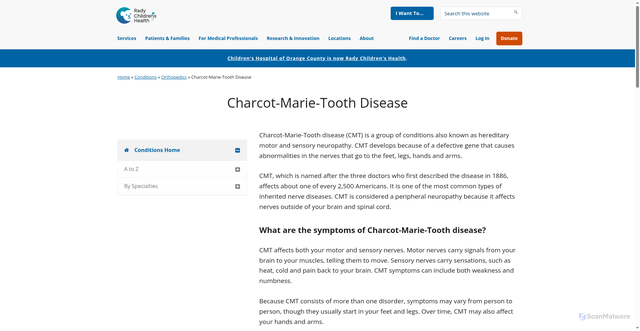 Security scan screenshot of https://choc.org/conditions/orthopedics/charcot-marie-tooth-disease/