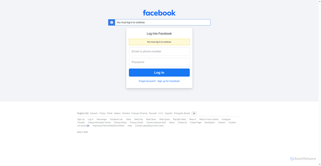 Security scan screenshot of https://www.facebook.com/login/?next=https%3A%2F%2Fwww.facebook.com%2Ftownofchapmanville