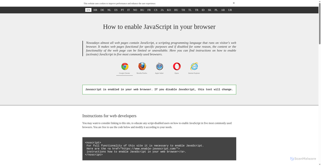 Security scan screenshot of http://www.enable-javascript.com/'