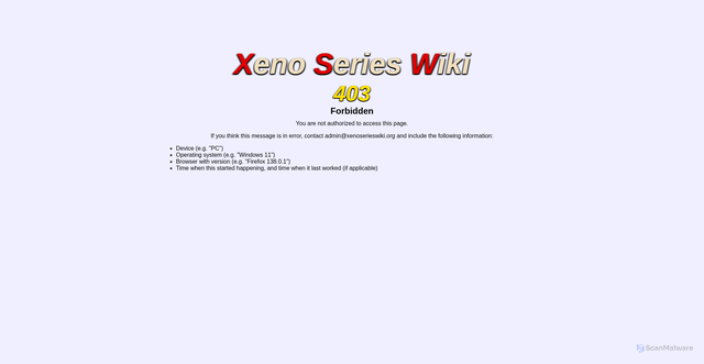 Security scan screenshot of https://www.xenoserieswiki.org/wiki/Element_Genesis_(inherited)