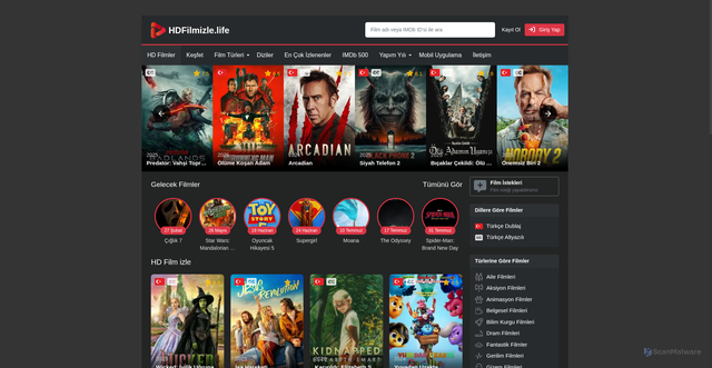 Security scan screenshot of https://hdfilmizle.life