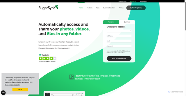 Security scan screenshot of https://www.sugarsync.com