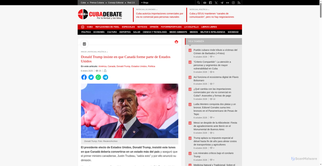 Security scan screenshot of http://www.cubadebate.cu/noticias/2025/01/06/donald-trump-insiste-en-que-canada-forme-parte-de-estados-unidos/