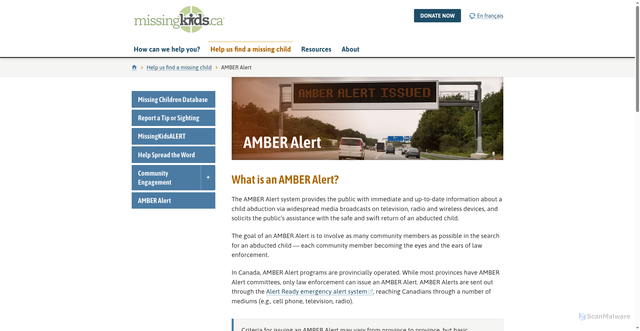 Security scan screenshot of https://missingkids.ca/en/help-us-find/amber-alert/
