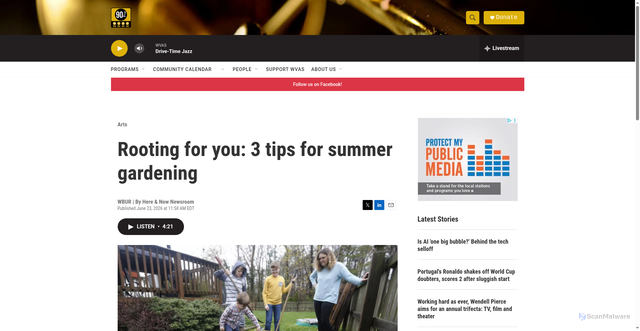 Security scan screenshot of https://www.wvasfm.org/arts/2026-06-23/rooting-for-you-3-tips-for-summer-gardening