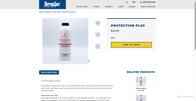 Security scan screenshot of https://online.thermospas.com/Protection-Plus-p/6473-596s.htm