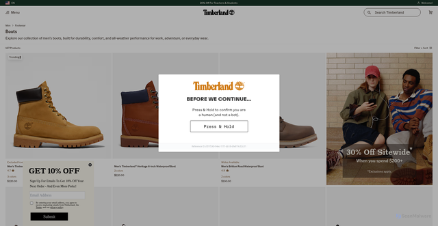 Security scan screenshot of https://www.timberland.com/en-us/c/men/footwear/boots-10040