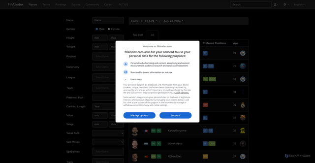 Security scan screenshot of https://www.fifaindex.com