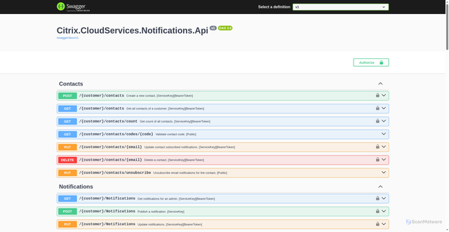 Security scan screenshot of https://notifications-westeurope-release-a.citrixworkspacesapi.net