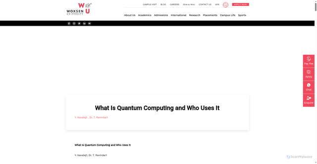 Security scan screenshot of https://woxsen.edu.in/research/white-papers/What-Is-Quantum-Computing-and-Who-Uses-It/