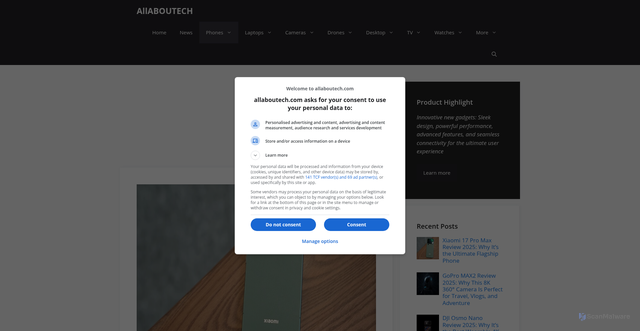 Security scan screenshot of https://allaboutech.com/phones/xiaomi-17-pro-max/