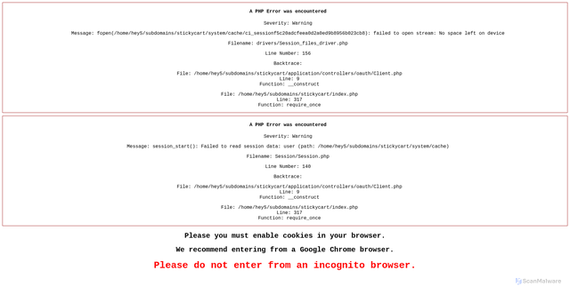 Security scan screenshot of https://stickycart.heysenior.com