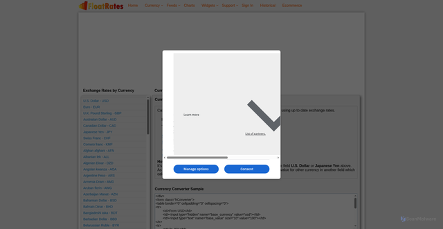 Security scan screenshot of https://www.floatrates.com/usd/jpy/
