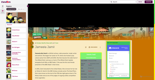 Security scan screenshot of https://bigcitygreens.fandom.com/wiki/Jameela_Jamil