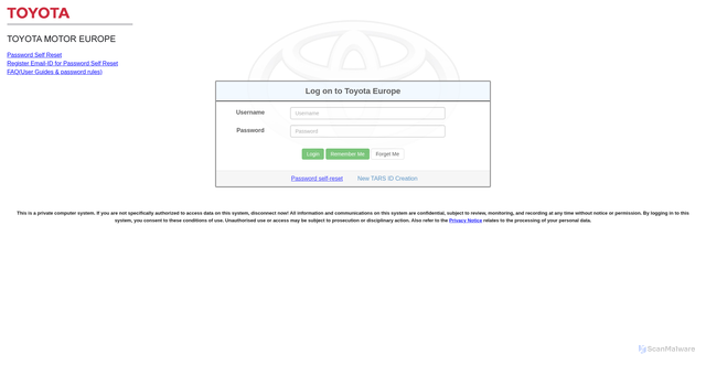 Security scan screenshot of https://www.techdoc-toyota.com