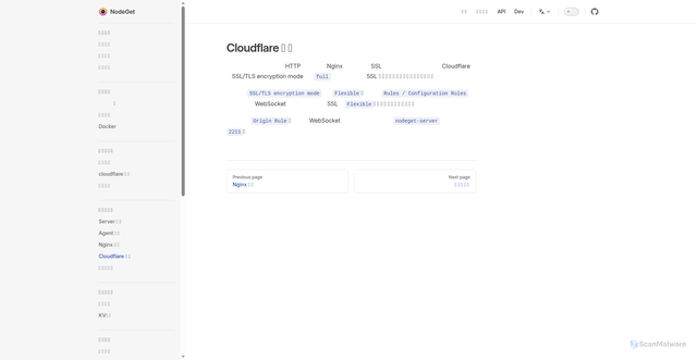 Security scan screenshot of https://nodeget-docs-prod.pages.dev/guide/config/cloudflare