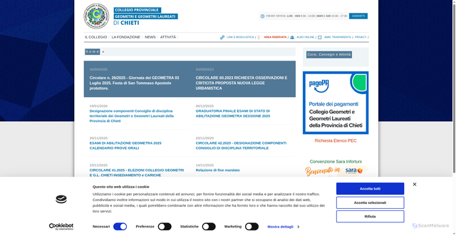 Security scan screenshot of https://www.collegiogeometrichieti.it/