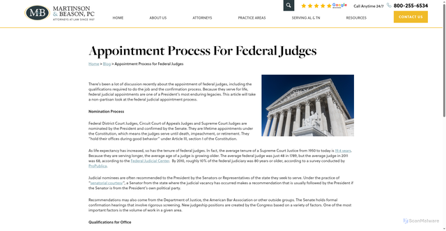 Security scan screenshot of https://www.martinsonandbeason.com/blog/appointment-process-federal-judges/