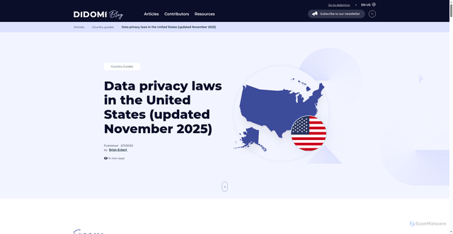 Security scan screenshot of https://www.didomi.io/blog/us-data-privacy-laws