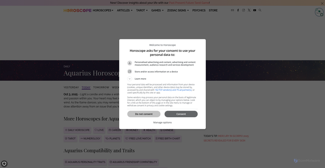 Security scan screenshot of https://www.horoscope.com/us/horoscopes/general/horoscope-general-daily-today.aspx?sign=11