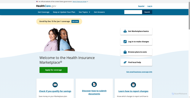 Security scan screenshot of https://www.healthcare.gov/
