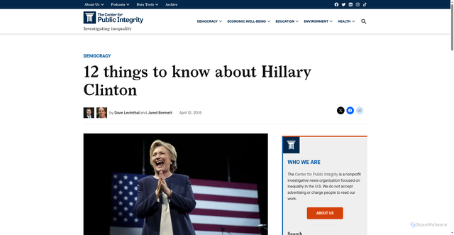 Security scan screenshot of https://publicintegrity.org/politics/12-things-to-know-about-hillary-clinton/