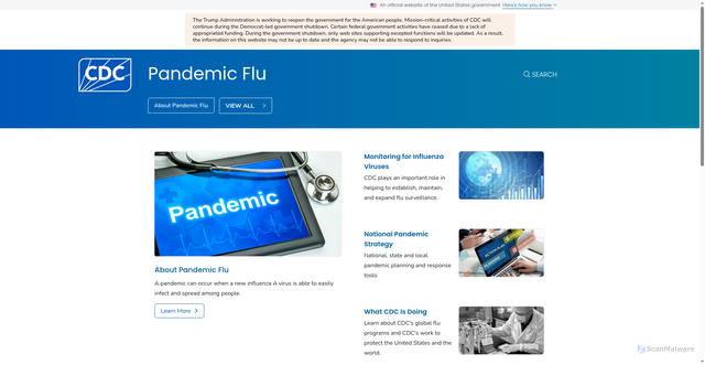 Security scan screenshot of https://www.pandemicflu.gov/