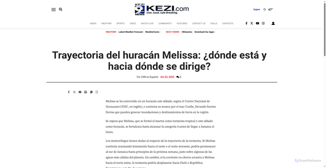 Security scan screenshot of https://www.kezi.com/news/spanish/trayectoria-del-hurac-n-melissa-d-nde-est-y-hacia-d-nde-se-dirige/article_35a5e330-95ba-547b-a5a8-6c3d6e7e3a13.html