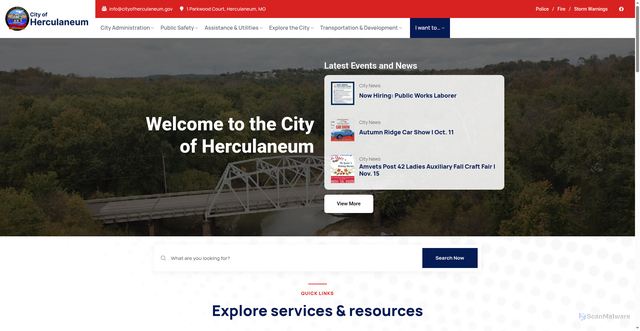 Security scan screenshot of https://cityofherculaneum.gov/