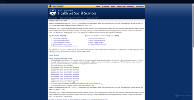 Security scan screenshot of https://dhss.alaska.gov