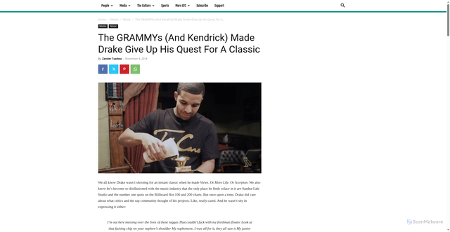 Security scan screenshot of https://www.acrosstheculture.com/media/music/grammys-kendrick-drake-classic/