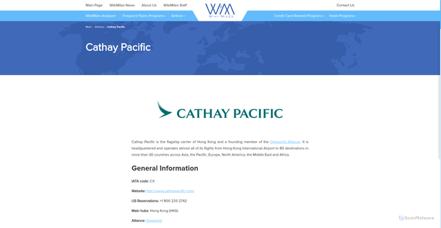 Security scan screenshot of https://wikimiles.com/airlines/cathay-pacific/