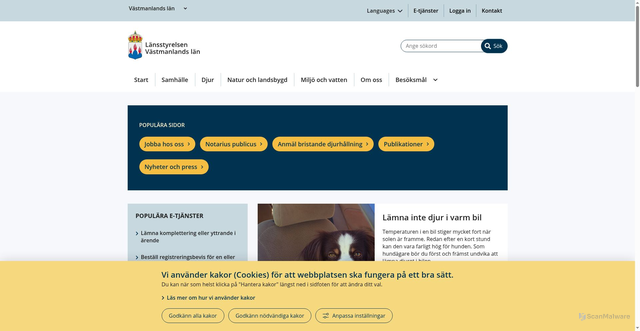Security scan screenshot of https://www.lansstyrelsen.se/vastmanland