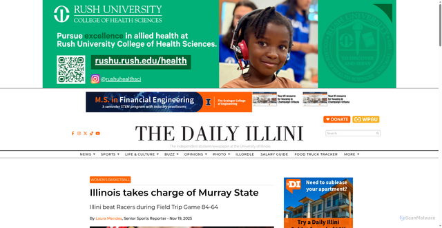Security scan screenshot of https://dailyillini.com/sports-stories/womens-sports/basketball-womens-sports/2025/11/19/illinois-murray-state/