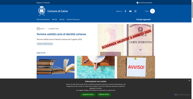 Security scan screenshot of https://www.comune.calcio.bg.it