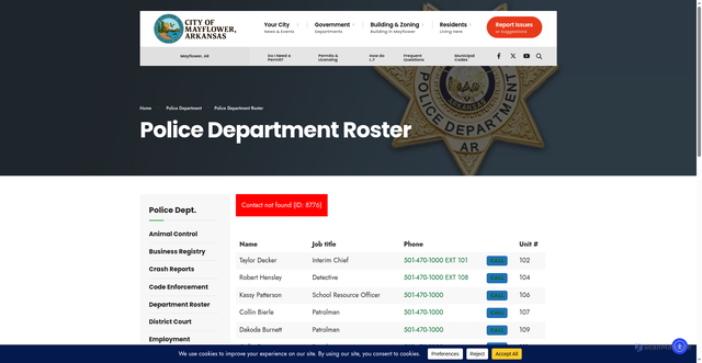 Security scan screenshot of https://mayflowerar.gov/police-department/