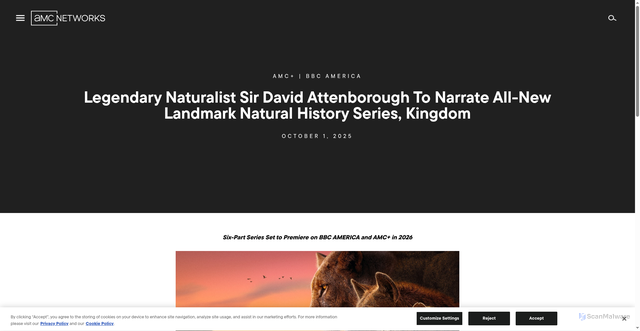 Security scan screenshot of https://www.amcnetworks.com/press-releases/legendary-naturalist-sir-david-attenborough-to-narrate-all-new-landmark-natural-history-series-kingdom/
