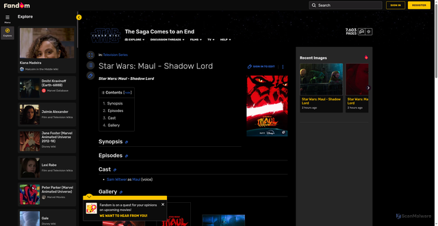 Security scan screenshot of https://star-wars-canon.fandom.com/wiki/Star_Wars:_Maul_-_Shadow_Lord