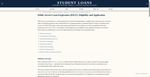 Security scan screenshot of https://studentloansauthority.com/public-service-loan-forgiveness/