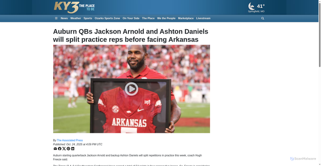 Security scan screenshot of https://www.ky3.com/2025/10/24/auburn-qbs-jackson-arnold-ashton-daniels-will-split-practice-reps-before-facing-arkansas/