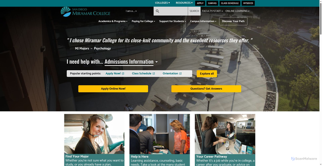 Security scan screenshot of https://sdmiramar.edu/
