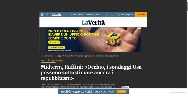 Security scan screenshot of https://www.laverita.info/interviste-e-personaggi/midterm-usa-sondaggi-repubblicani