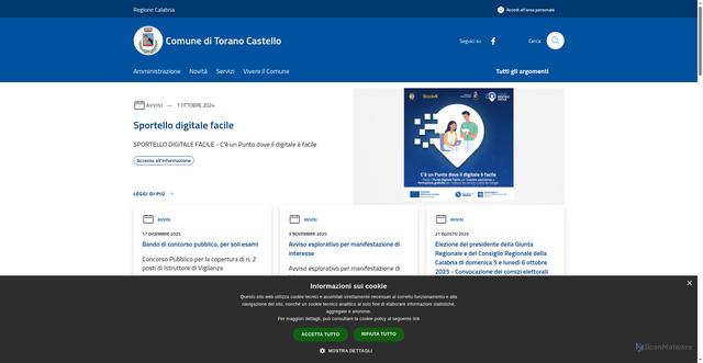Security scan screenshot of https://www.comune.toranocastello.cs.it/it