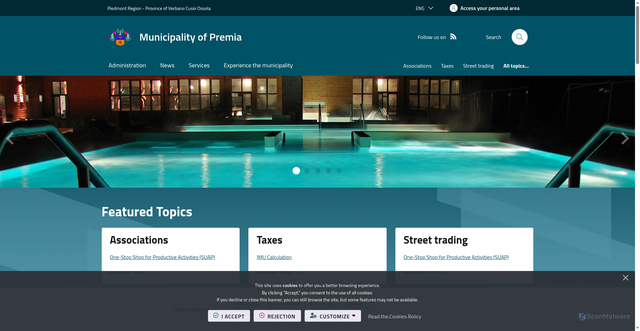 Security scan screenshot of https://www.comune.premia.vb.it/it-it/home