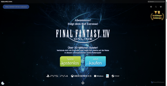 Security scan screenshot of https://www.finalfantasyxiv.com/