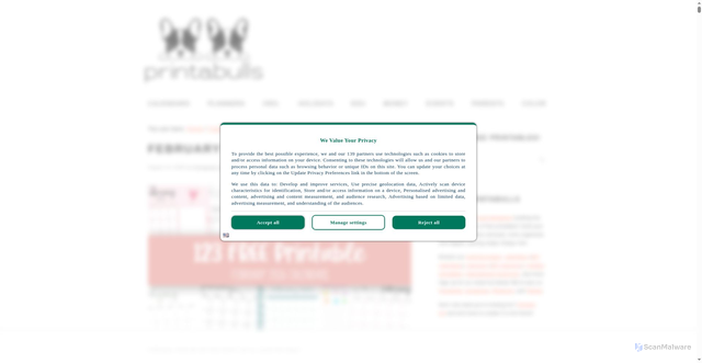 Security scan screenshot of https://www.printabulls.com/calendars/february-2026-calendars/