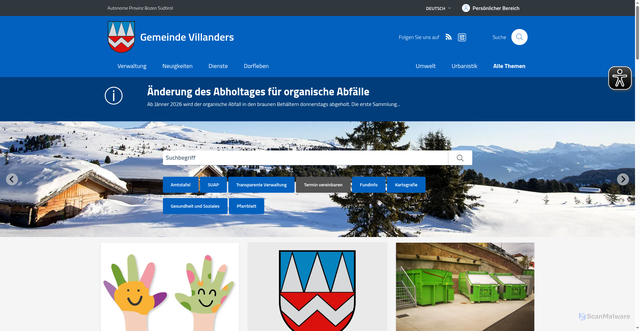 Security scan screenshot of https://www.comune.villandro.bz.it/de
