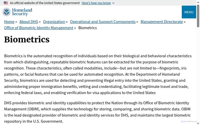 Security scan screenshot of https://biometrics.gov/