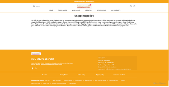 Security scan screenshot of https://kunjkreationsstudio.com/shipping-policy